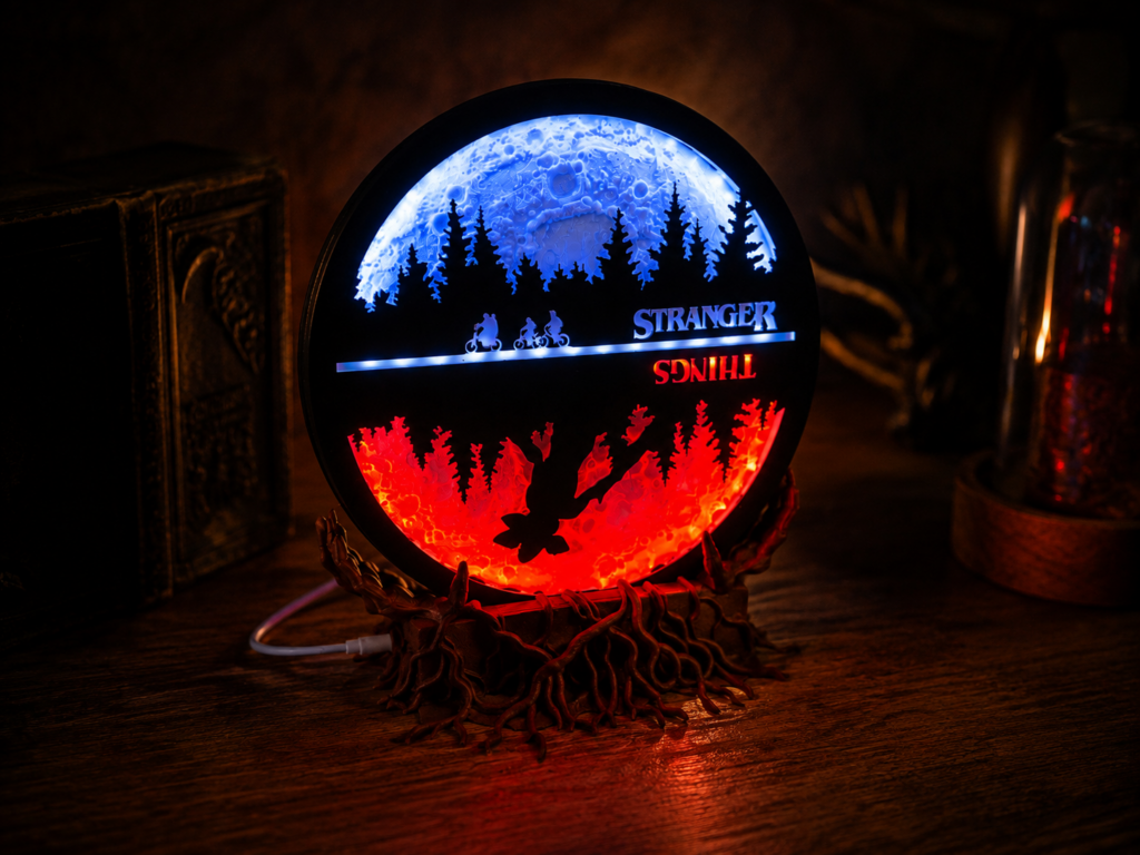 Lampe Stranger Things – Lune 3D Upside Down - Impression 3D artisanale Made in France - CreaMod3D